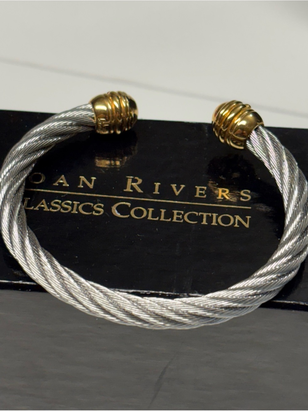Joan Rivers Two-Tone Silver Cable Cuff Bracelet with Gold Accents